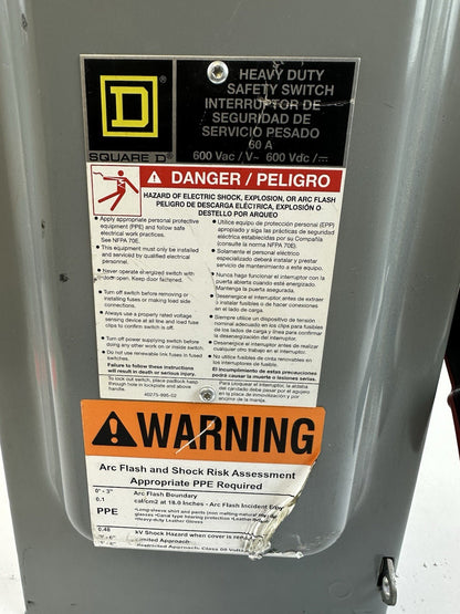 SQUARE D H362 HEAVY DUTY SAFETY SWITCH 600 VOLT 60 AMP