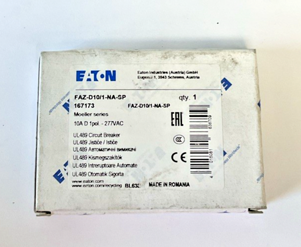 EATON FAZ-D10/1-NA-SP CIRCUIT BREAKER 10A 1POLE 240VAC 50/60HZ CAT.A