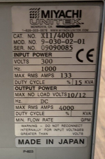 MIYACHI UNITEK X11/4000 9-030-02-01 HF INVERTER WELDING TRANSFORMER OUTPUT VDC