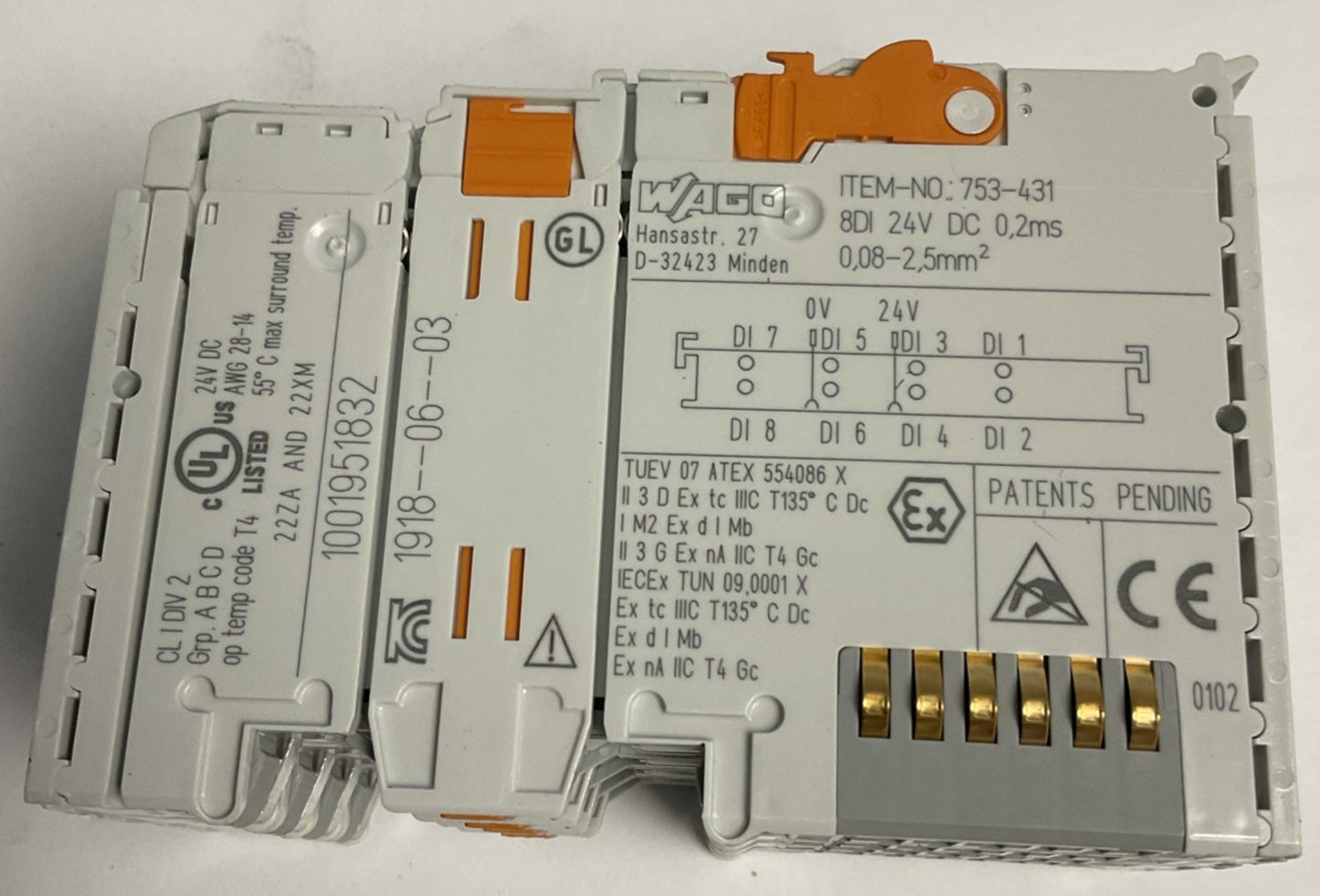 WAGO 753-431 INPUT MODULE 24VDC 8DI***LOT OF 4***