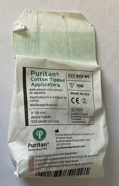 PURITAN 803-WC COTTON TIPPED APPLICATORS ****ONE CASE OF 1000, 100 PER PACK****