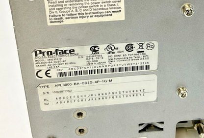 PROFACE 358302-01 INDUSTRIAL PROCESSOR UNIT / INDUSTRIAL PC APL3000-BA-CD2G-4P