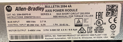 ALLEN BRADLEY 2094-BMP5-M AXIS POWER MODULE 2094-SE02F-M00-S0 SAFE OFF CONTROL