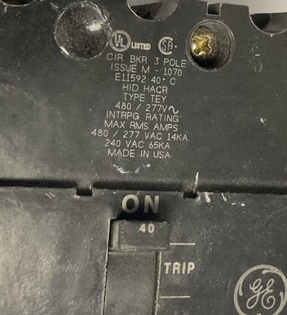 GE TEY340 CIRCUIT BREAKER 40A 480VAC 3POLE