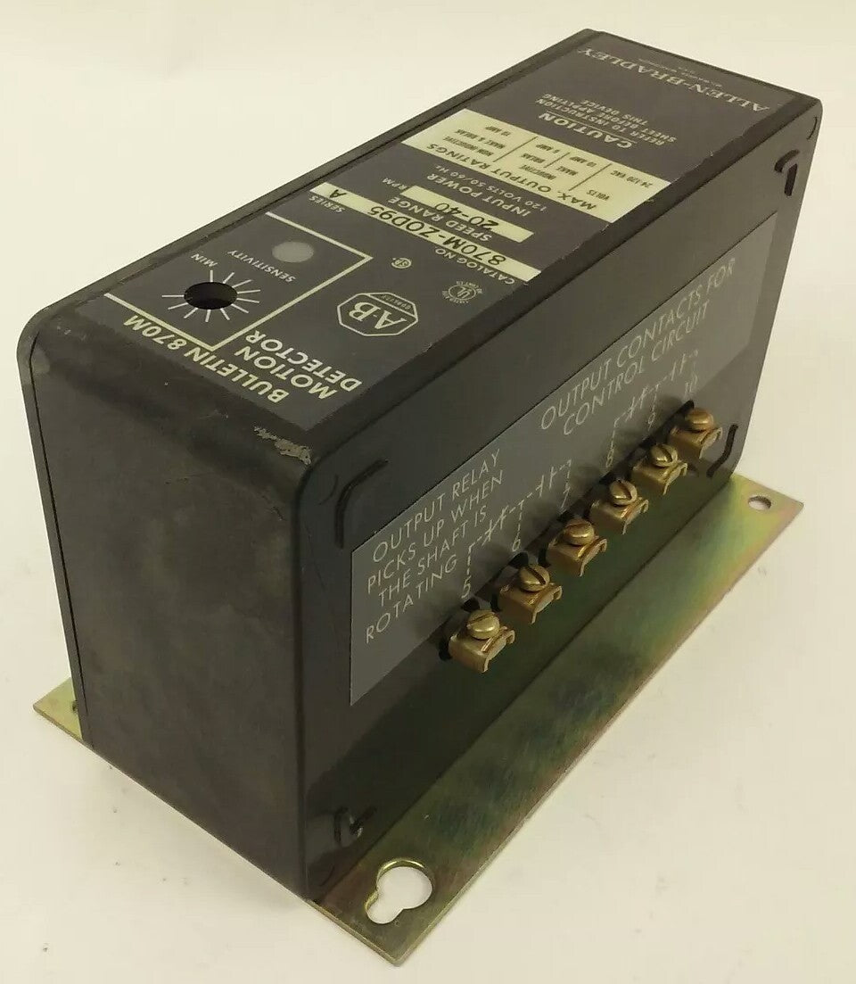 ALLEN BRADLEY 870M-ZOD95 SER. A, MOTION DETECTOR, 20-40 RPM SPEED RANGE,120V 10A