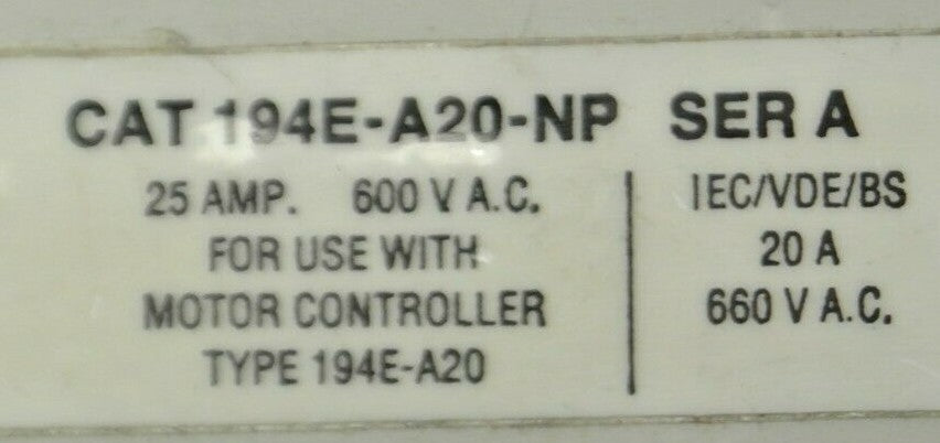 ALLEN-BRADLEY 194E-A20-NP ADDITIONAL POLE / 25A / 600VAC / NEW SURPLUS