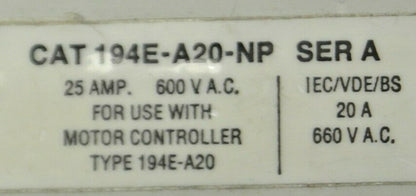 ALLEN-BRADLEY 194E-A20-NP ADDITIONAL POLE / 25A / 600VAC / NEW SURPLUS