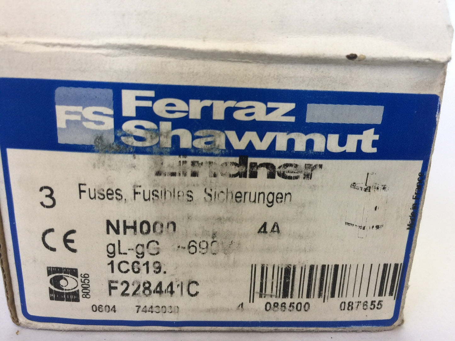 FERRAZ SHAWMUT LINDNER NH000 4A gL/gG 690VAC 80kA Cd/Pb FREE 1C619 F228441 FUSE