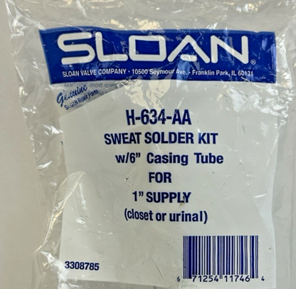 SLOAN H-634-AA SWEAT SOLDER KIT W/6" CASING TUBE FOR 1" SUPPLY(CLOSET OR URINAL)