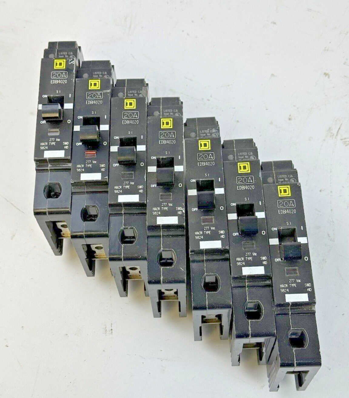 SQUARE D **LOT OF 7** - EDB14020 - 20A/1 POLE/277 VAC/BOLT ON/TYPE HACR - NEW