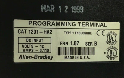 ALLEN BRADLEY 1201-HA2 PROGRAMMING TYPE1 ENCLOSURE FRN1.07 SER.B 12VDC 0.110A