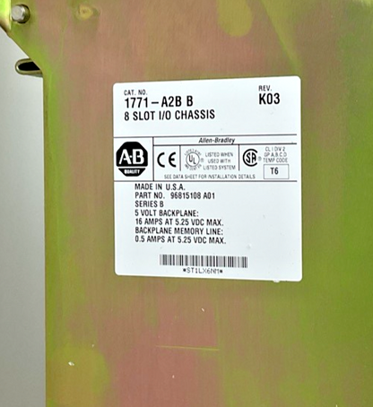 ALLEN BRADLEY 1771-A2B SER.C 8 SLOT I/O CHASSIS REV.K03