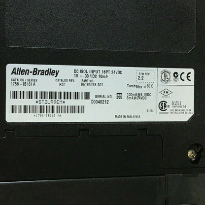 ALLEN BRADLEY INPUT MODULE 1756-IB16 SER.A CAT.REV.K01 16PT 24VDC F/W REV.2.2