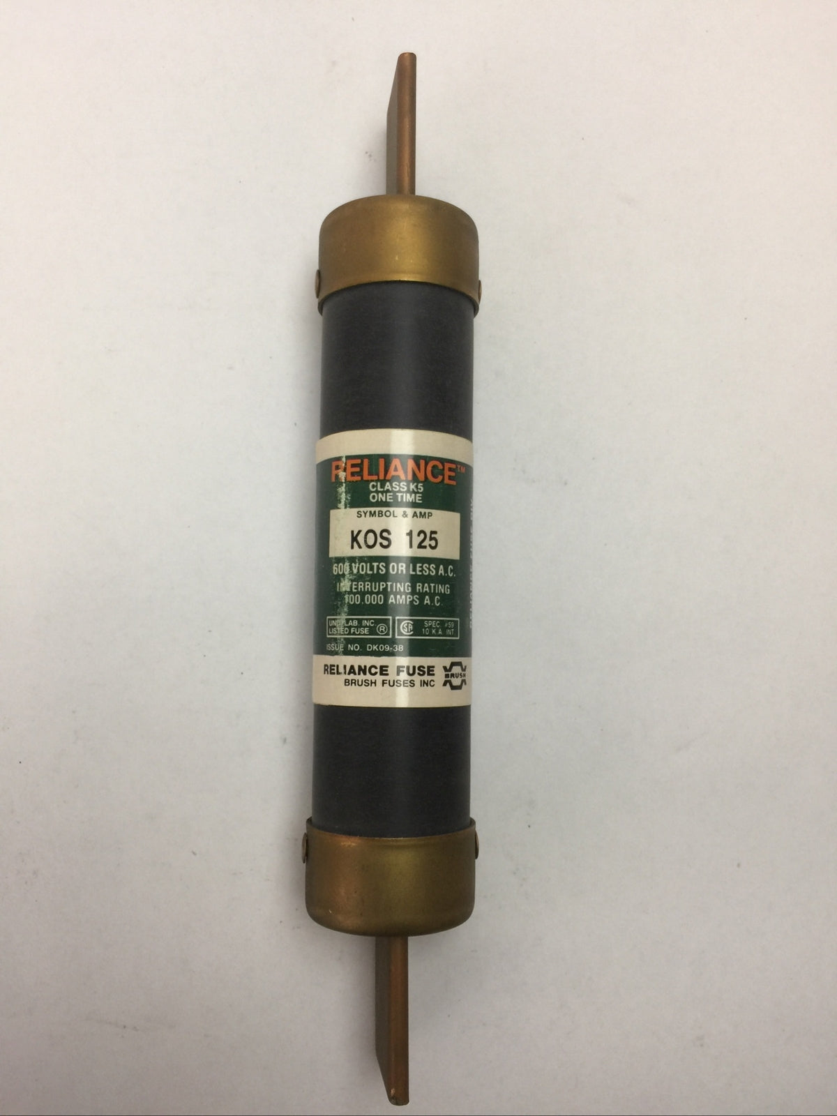 RELIANCE KOS125 CLASS K5 ONE TIME FUSE 125AMP 600VAC