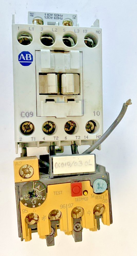 ALLEN BRADLEY 100-C09*10 CONTACTOR SER A 600VAC 9A W/ 193-BSB 22 RELAY 15-23A