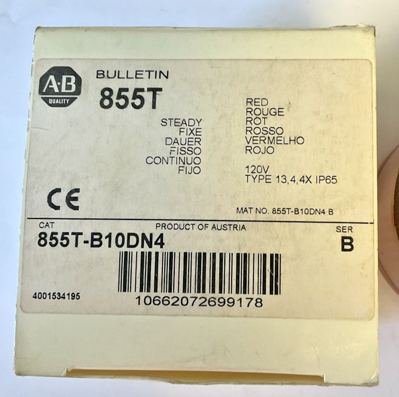 ALLEN BRADLEY 855T-B10DN4 STACK LIGHT RED SER.B 120V