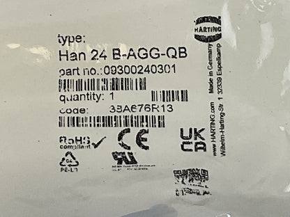 HARTING HAN 24B-AGG-QB, HINGED HOUSING CONNECTOR, 09300240301 LOT OF 2