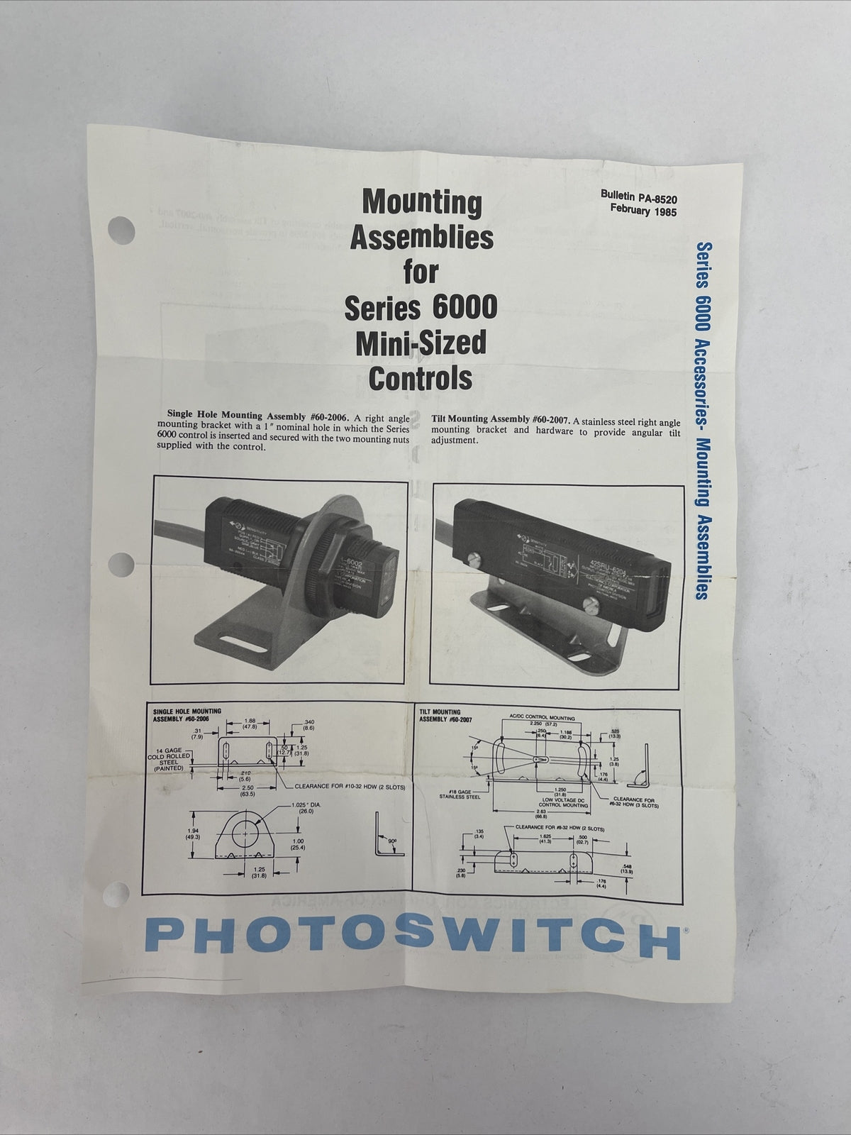 ELECTRONICS CORPORATION OF AMERICA 60-2006 MOUNTING HARDWARE