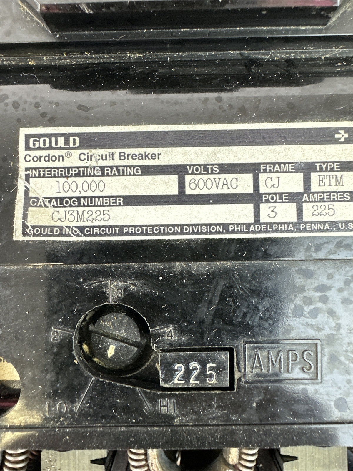 GOULD CJ3M225 CIRCUIT BREAKER 600VAC 225A 3POLE A6KA CURRENT LIMITING