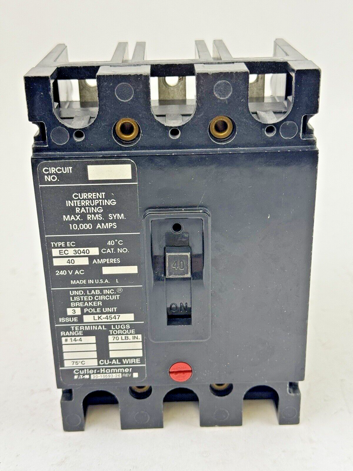CUTLER-HAMMER / EATON - EC3040 - CIRCUIT BREAKER - 40A/ 240 VAC/ 3 POLE