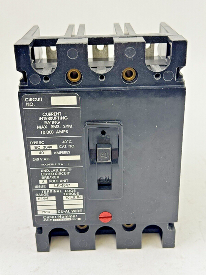 CUTLER-HAMMER / EATON - EC3040 - CIRCUIT BREAKER - 40A/ 240 VAC/ 3 POLE