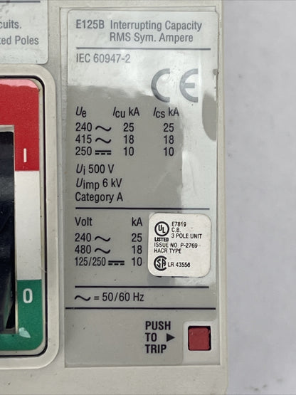 EATON EGB3070FFG INDUSTRIAL CIRCUIT BREAKER 70AMP 3POLE 250VDC 480VAC 67B3600G14