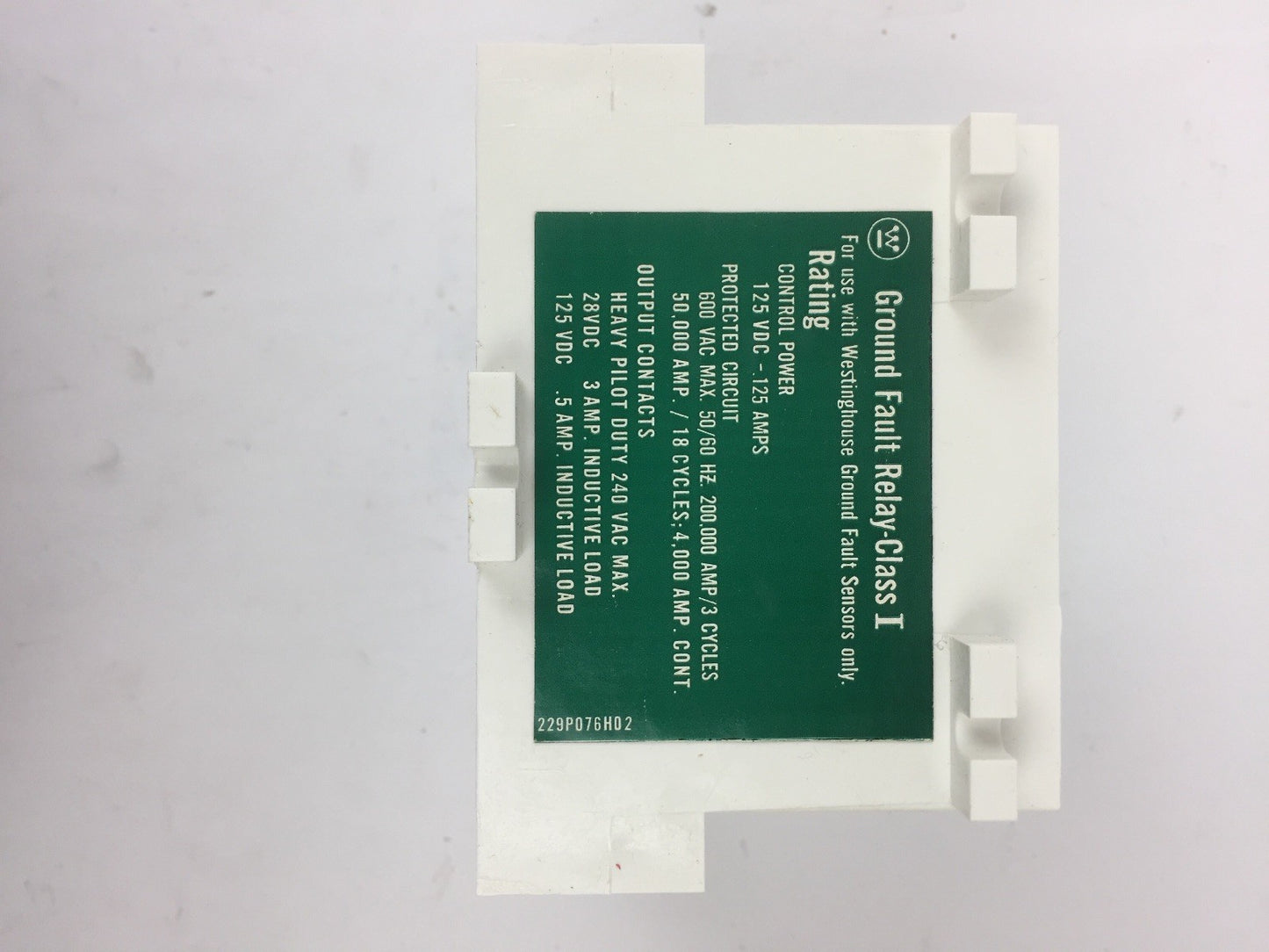 WESTINGHOUSE GFR60ED GROUND FAULT RELAY ELEC RESET W/O INTLK 255P156H08D