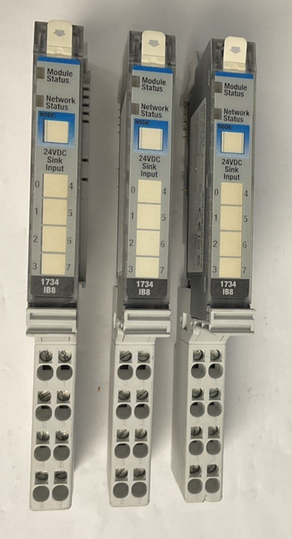 ALLEN BRADLEY 1734-IB8 PLC MODULE SER.D W/1734-TOP BASE SER.A ***LOTOF3***