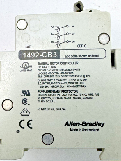 ALLEN-BRADLEY - 1492-CB3-G250 SER. C - MOTOR CONT. - 3 P, 25 A, 277 V, 10HP, 3PH