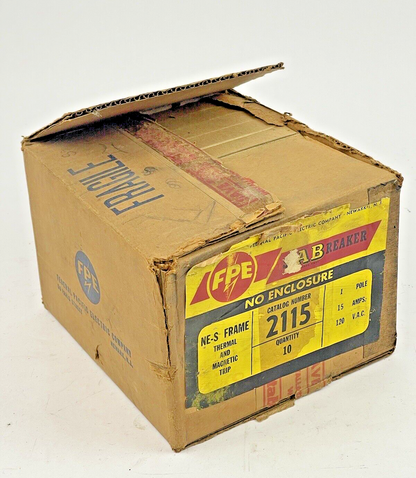 FEDERAL PACIFIC *BOX OF 10* - 2115 - NE-S FRAME 1 POLE, 15 A, 120 VAC BREAKERS