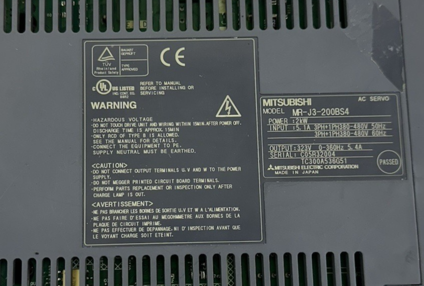 MITSUBISHI MELSERVO-J3 MR-J3-200BS4 AC SERVO DRIVE 3 PHASE 2kW 380-480V 50-60Hz