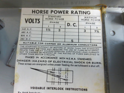 I-T-E V2B2211MR VACU-BREAK PANELBOARD & SWITCHBOARD UNIT 240V 30-30A NEW SURPLUS