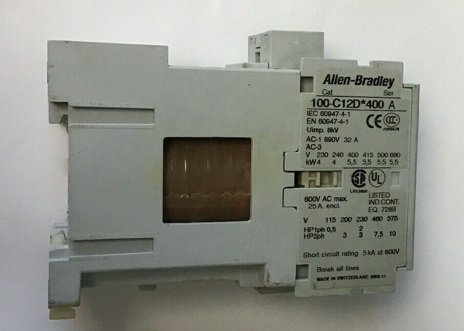 ALLEN BRADLEY 100-C12D*400 CONTACTOR SER,A 690V 32A 600VAC COIL 24VDC
