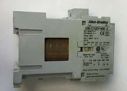 ALLEN BRADLEY 100-C12D*400 CONTACTOR SER,A 690V 32A 600VAC COIL 24VDC