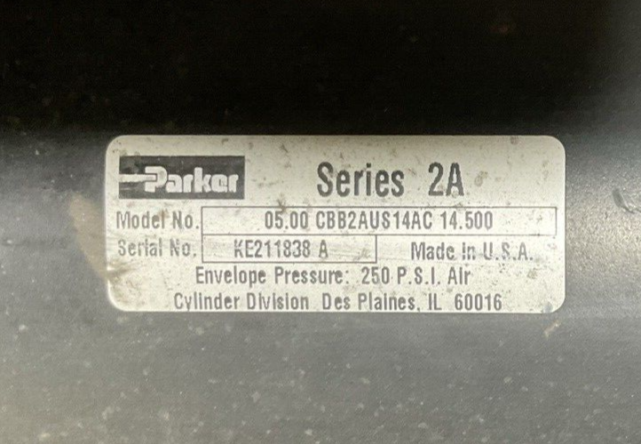PARKER 05.00 CBB2AUS14AC 14.500 PNEUMATIC CYLINDER ENVELOPE PRESSURE 250PSI AIR