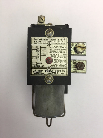 ALLEN BRADLEY 810 BULLETIN MAGNETIC OVERLOAD RELAY 600 VOLTS 970 AMPS CONTINUOUS