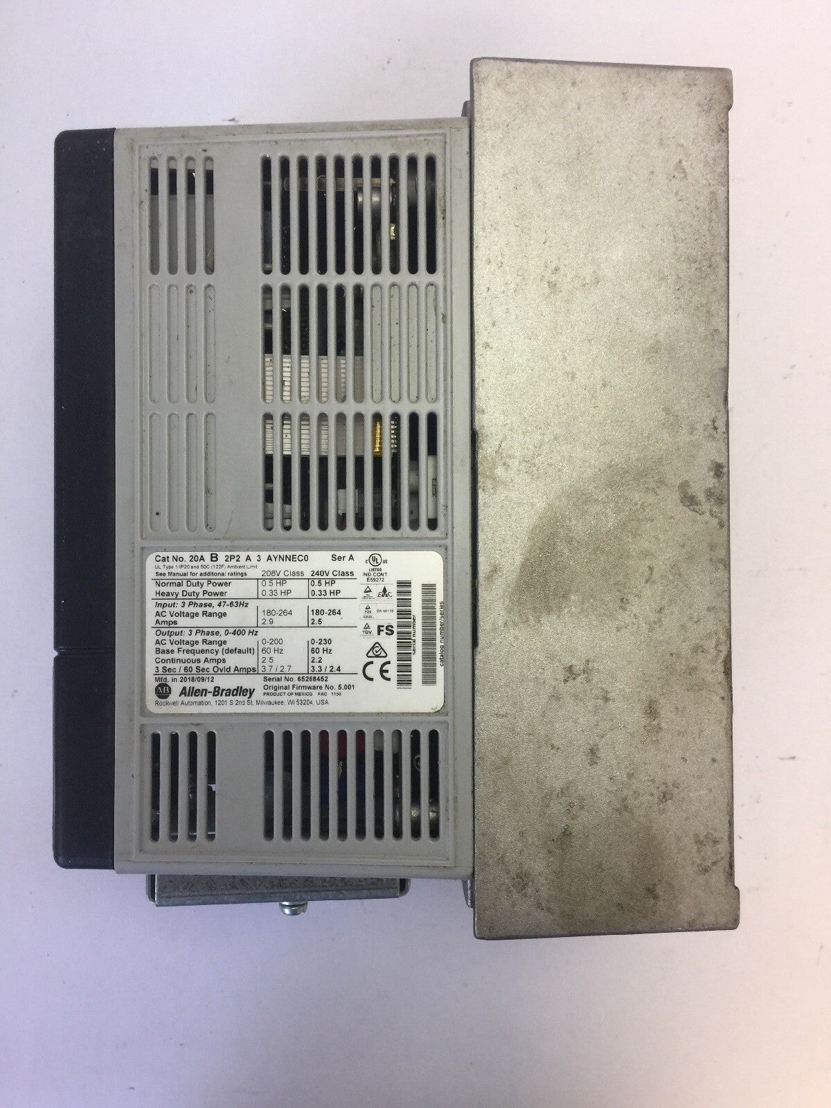 ALLEN BRADLEY POWER FLEX 70 20AB2P2A3AYNNEC0 AC DRIVE SERA INPUT 180-264VAC