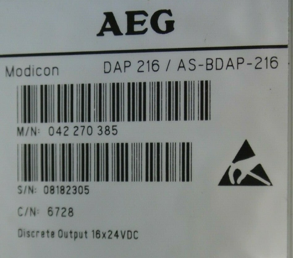 AEG MODICON DAP 216 / AS-BDAP-216 DISCRETE OUTPUT MODULE 16x24VDC