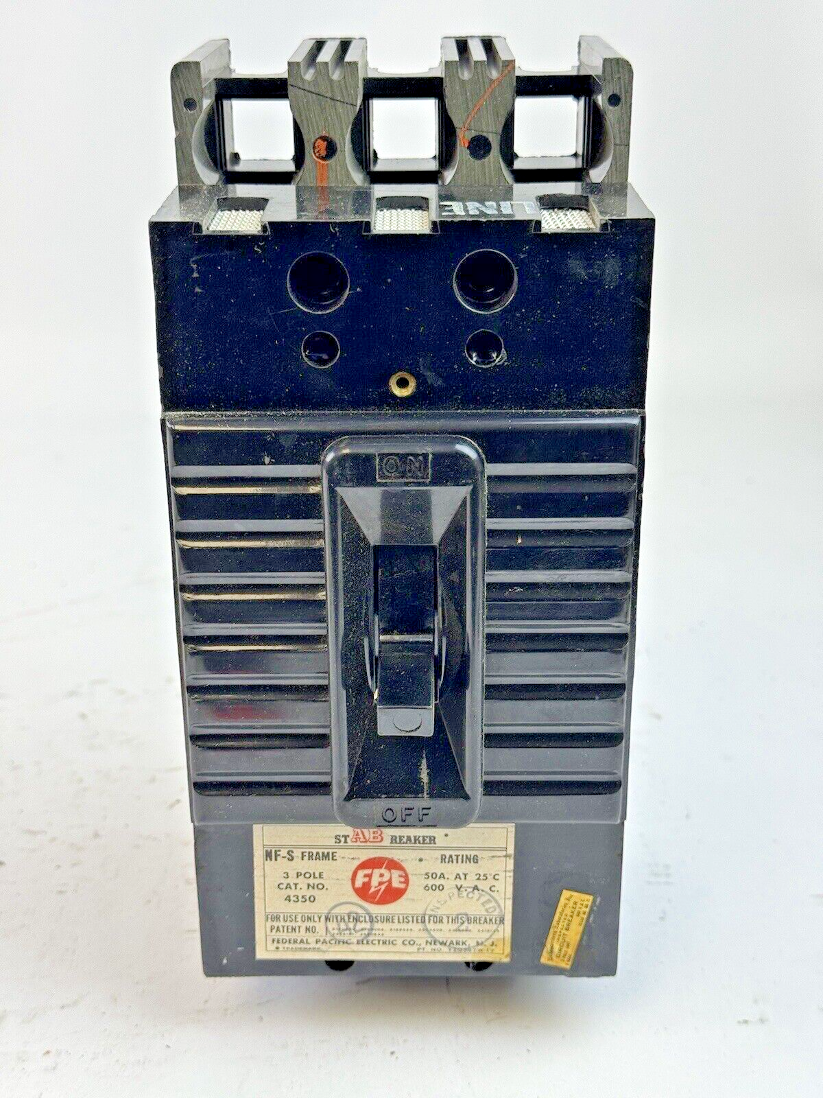 FPE FEDERAL PACIFIC - 4350- STAB CIRCUIT BREAKER - 3 POLE, 600 VAC, 50 A -NEW