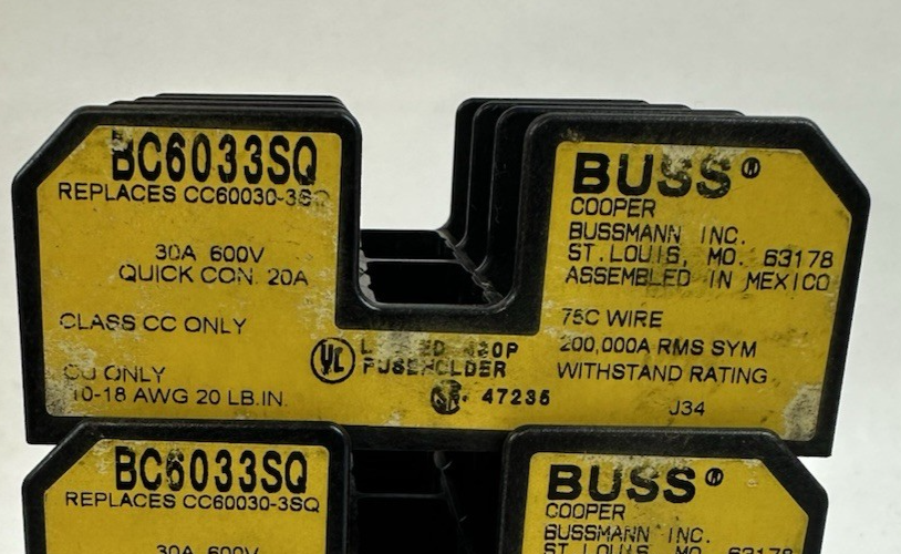 BUSS BC6033SQ 30A 600V FUSEHOLDER LOT OF 4