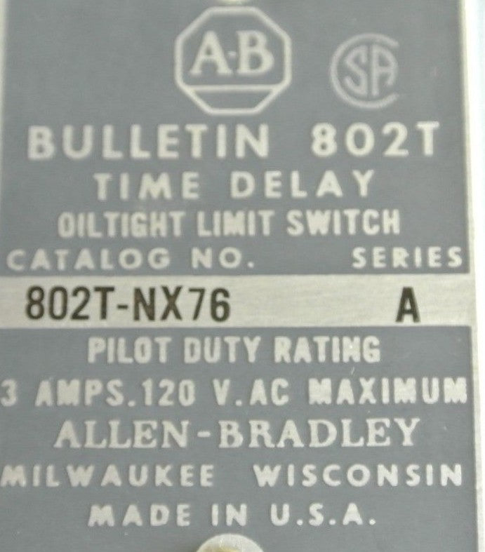 ALLEN-BRADLEY 802T-NX76, Ser. A - TIME DELAY LIMIT SWITCH LESS OPERATING HEAD