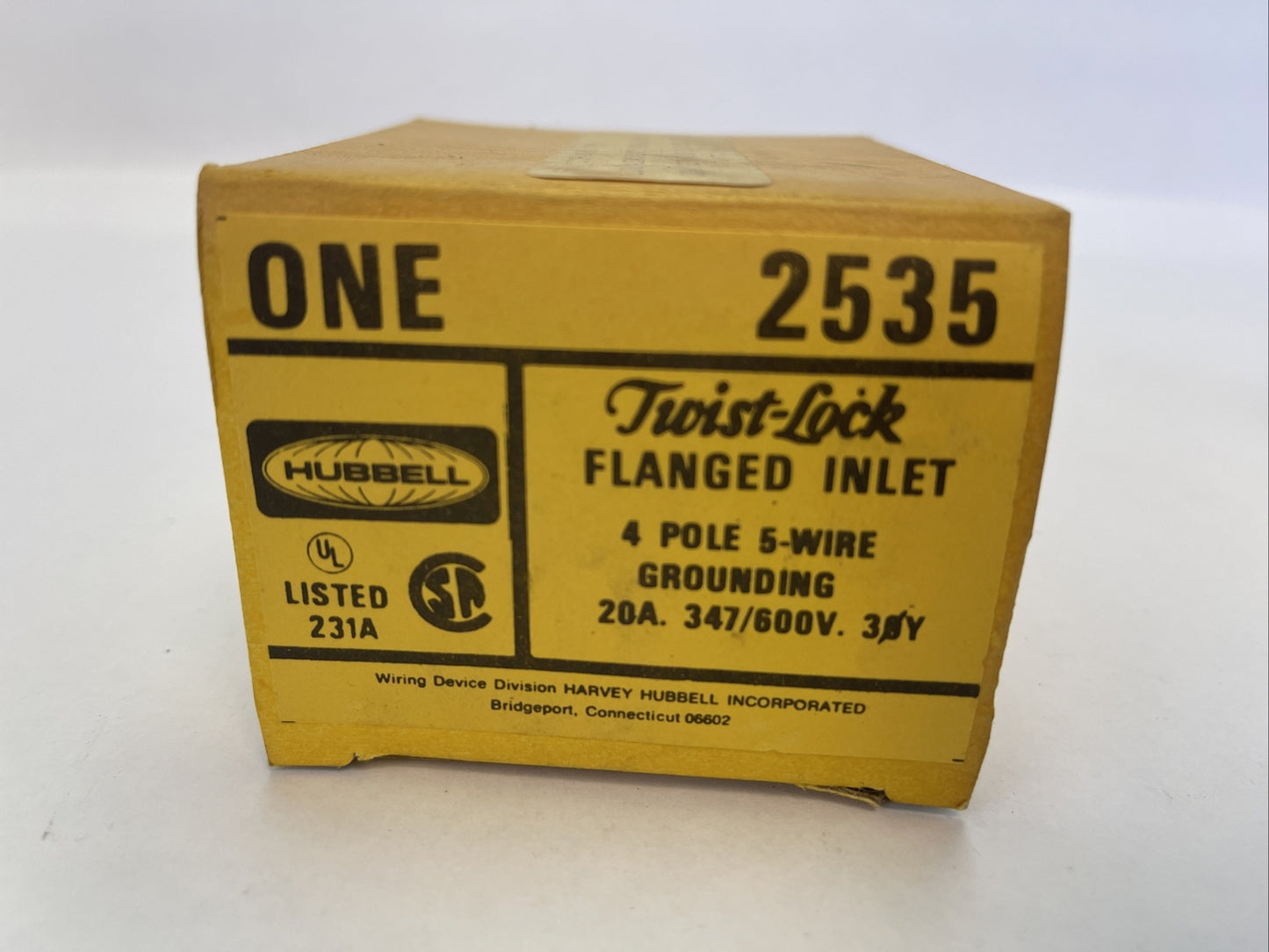 HUBBELL 2535 TWIST-LOCK FLANGED INLET 4POLE 5WIRE GROUNDING 20A 347/600V