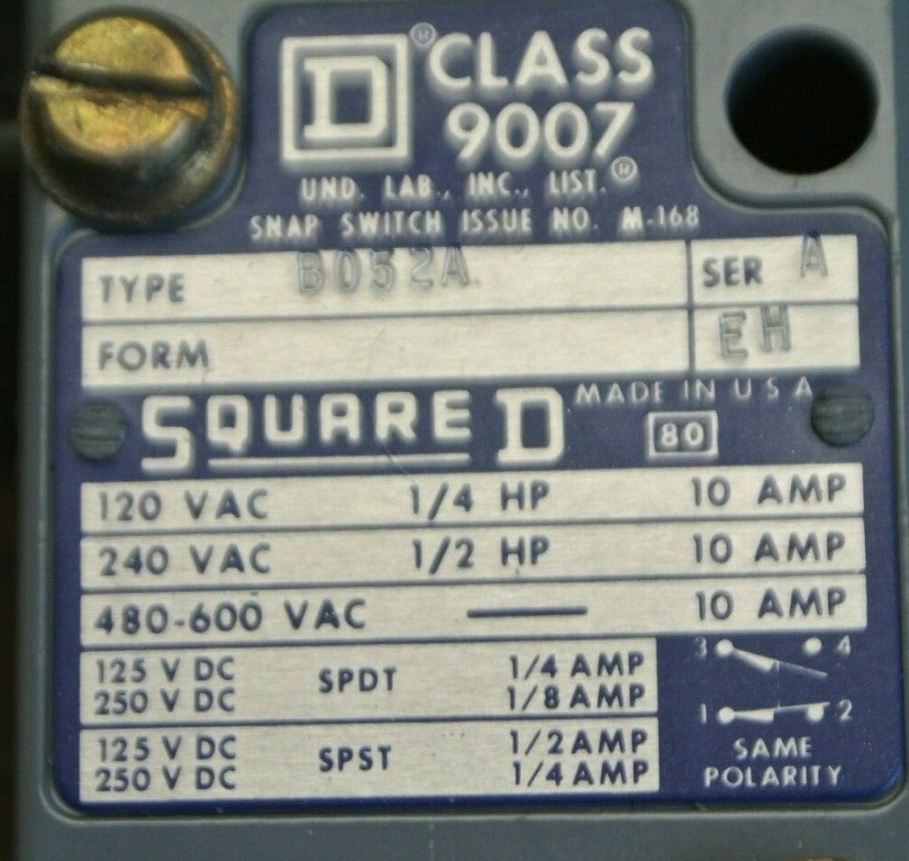 SQUARE D 9007 BO52A Ser. A / HEAVY DUTY LIMIT SWITCH / NEW SURPLUS in BOX