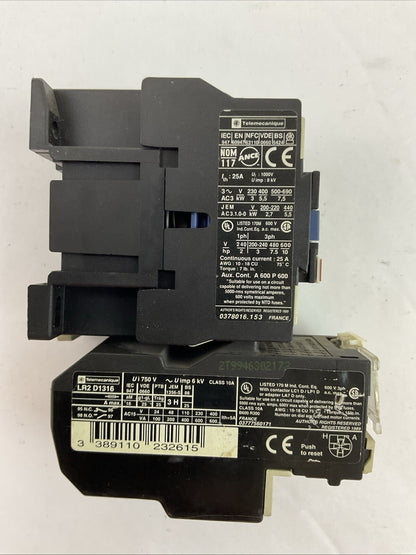 TELEMECHANIQUE STARTER (LC1 D1210 CONTACTOR 600VAC COIL 120V + LR2 D1316 9-13A)