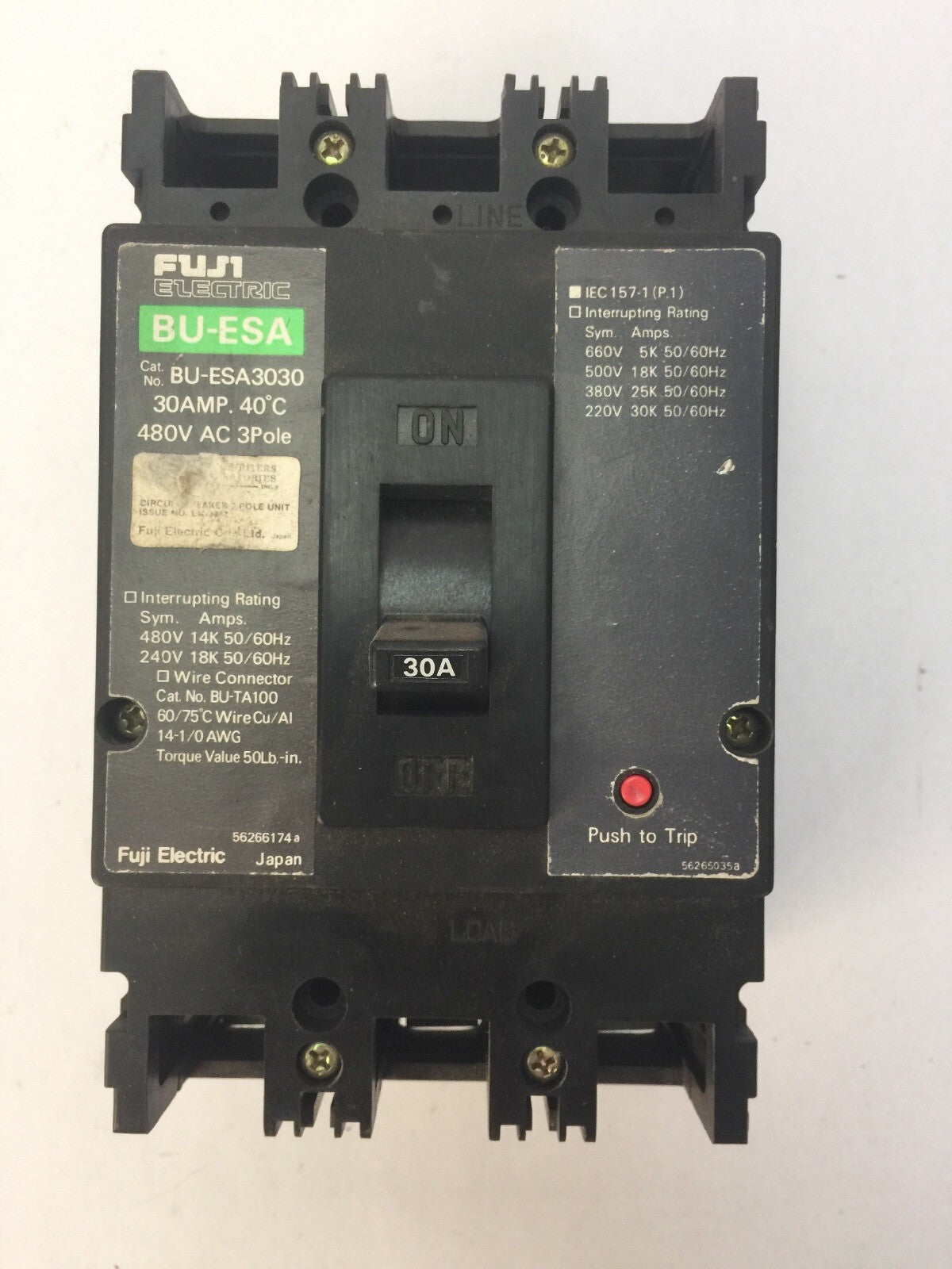 FUJI BU-ESA3030 CIRCUIT BREAKER 30AMP 480VAC 3 POLE BU-ESA