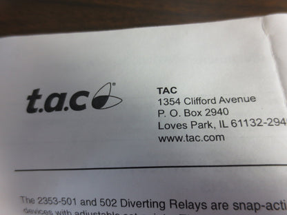 T.A.C. 2353-502 PNEUMODULAR DIVERTING RELAY - NEW SURPLUS - 47-0826