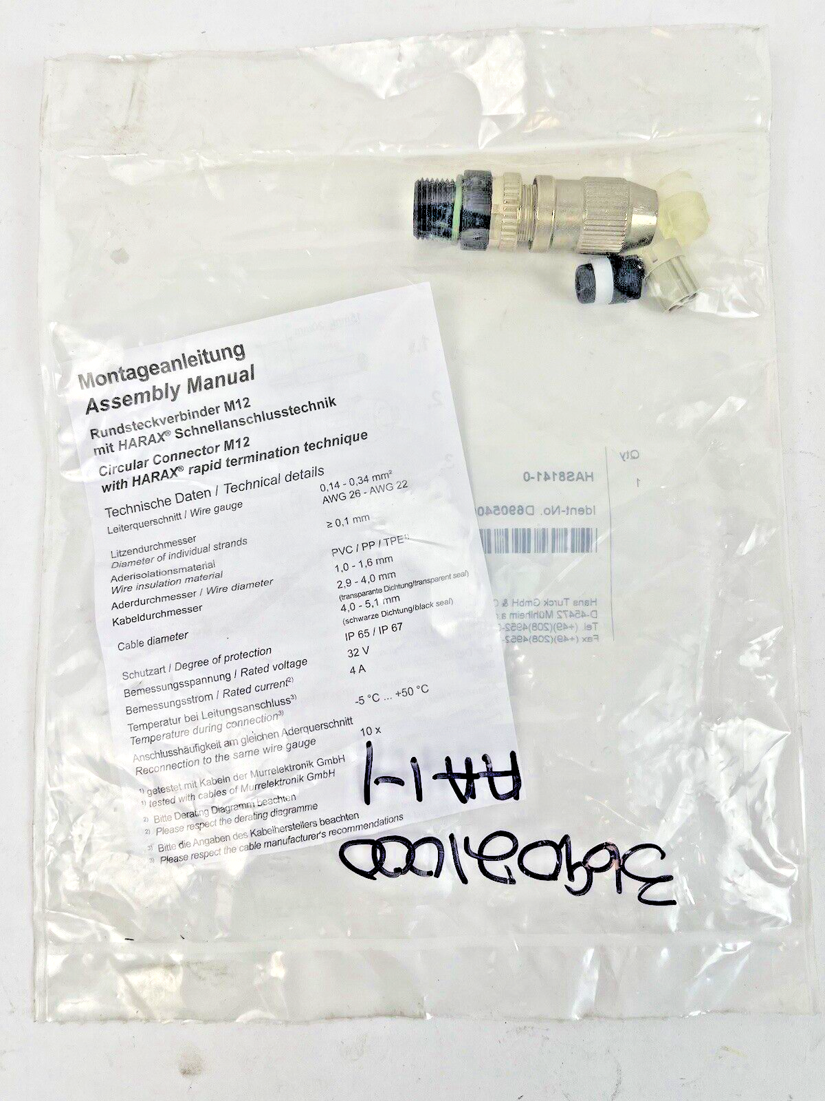 TURCK - HAS8141-0 - CIRCULAR CONNECTOR M12 - BS8146-0 - W/ HARAX RAPID TERMINAT