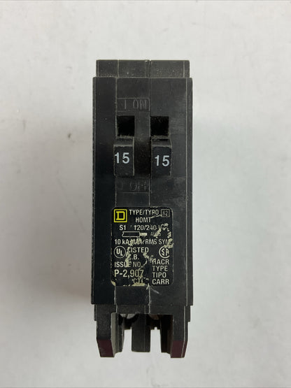 SQUARE D HOMT1515 MINITURE CIRCUIT BREAKER 15/15AMP 120/240VAC (LOT OF 3)