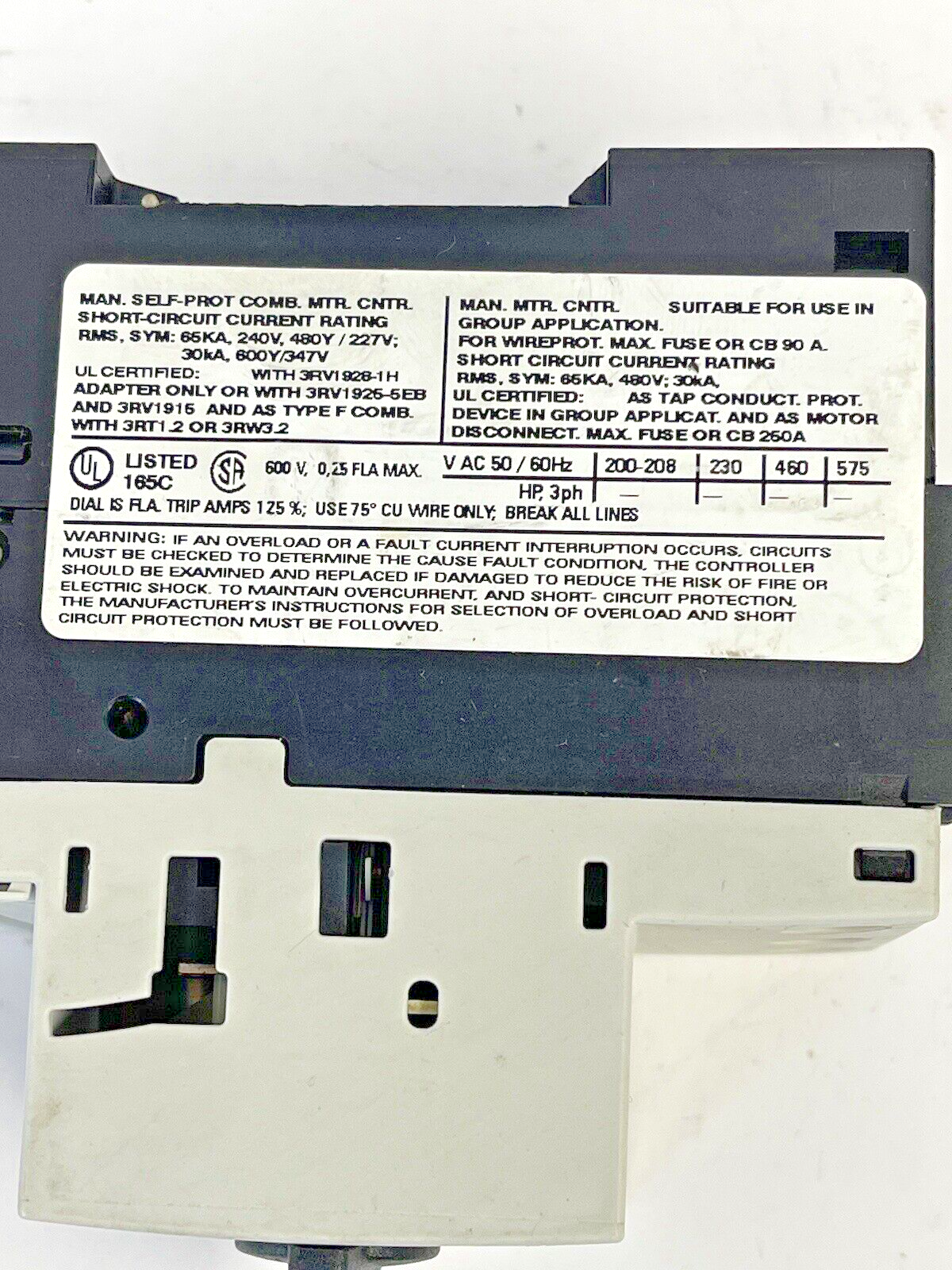 SIEMENS - 3RV1021-0CA10 - CIRCUIT BREAKER / MOTOR PROTECTOR