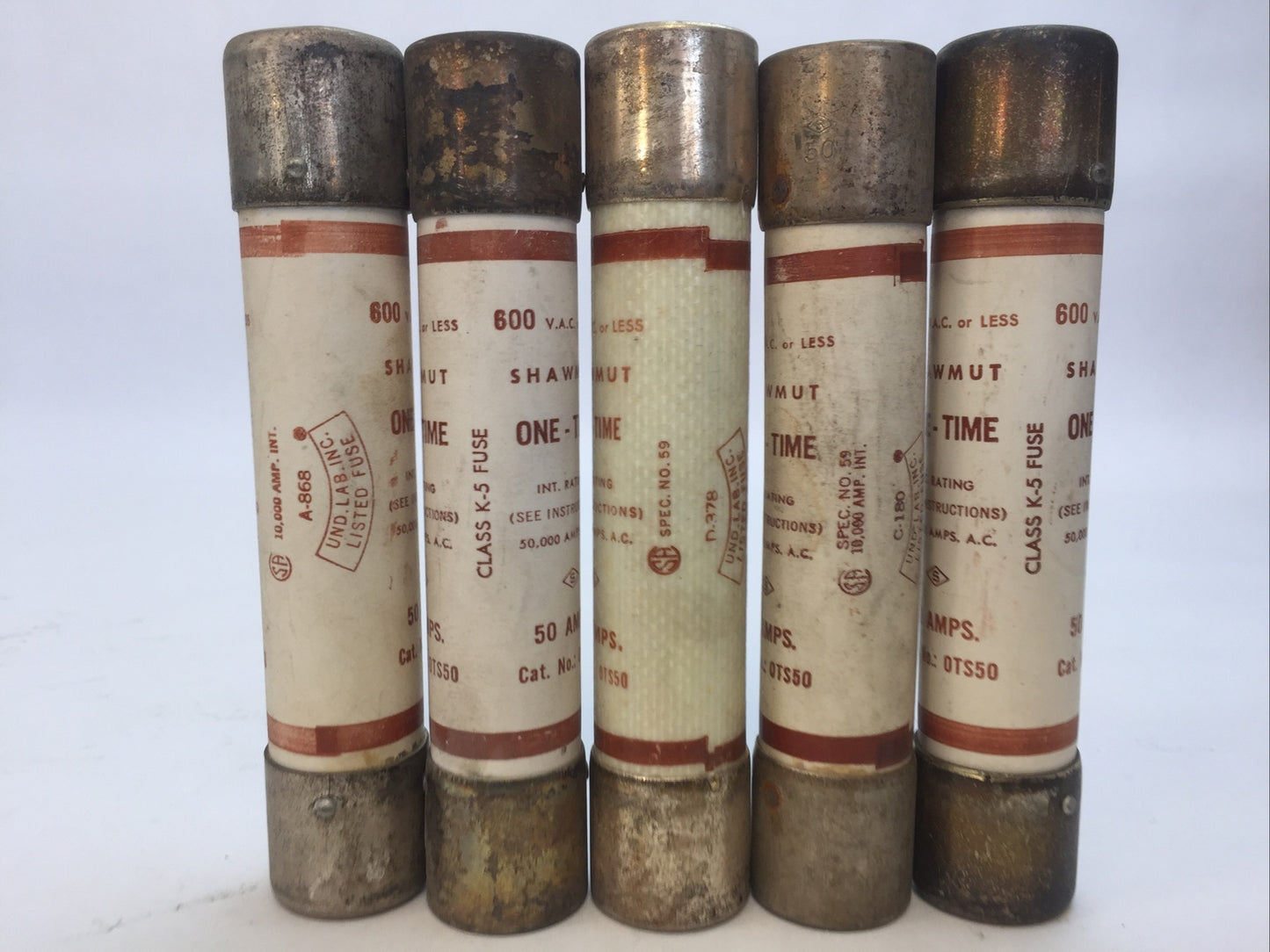 SHAWMUT OTS50 ONE-TIME FUSE 50AMP 600VAC CLASS K5 (LOT OF 5)